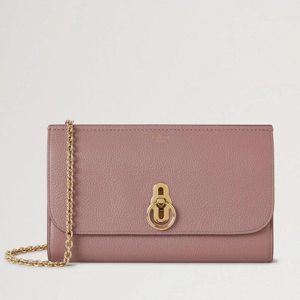 Mulberry Amberley Clutch Small Classic Grain Autumn Rose clutch in roze leer met gouden ketting, model RL6090205J997.