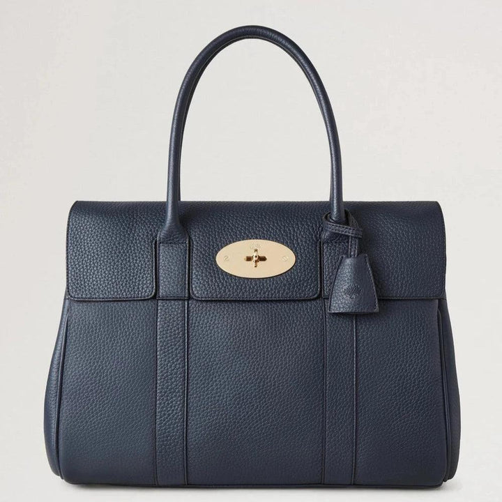 Mulberry Bayswater Heavy Grain Night Sky handtas in donkerblauw leer met goudkleurige sluiting. ModelHH6592736U888