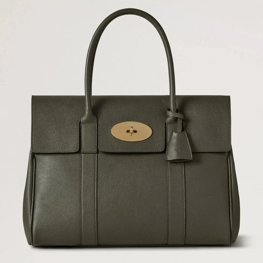 Mulberry Bayswater Juniper Green Small Classic Grain tas met structuurleer en gouden sluiting. ModelHH2873205Q749