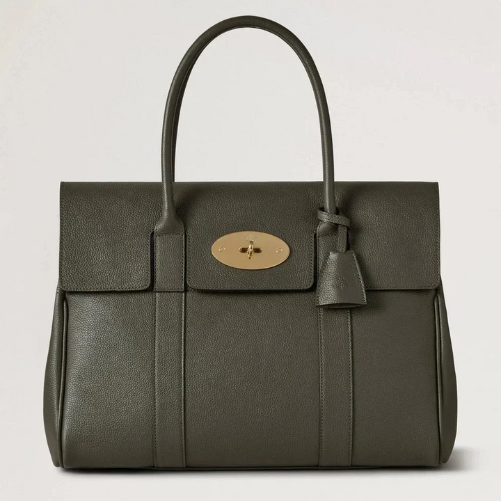 Mulberry Bayswater Juniper Green Small Classic Grain tas met structuurleer en gouden sluiting. ModelHH2873205Q749
