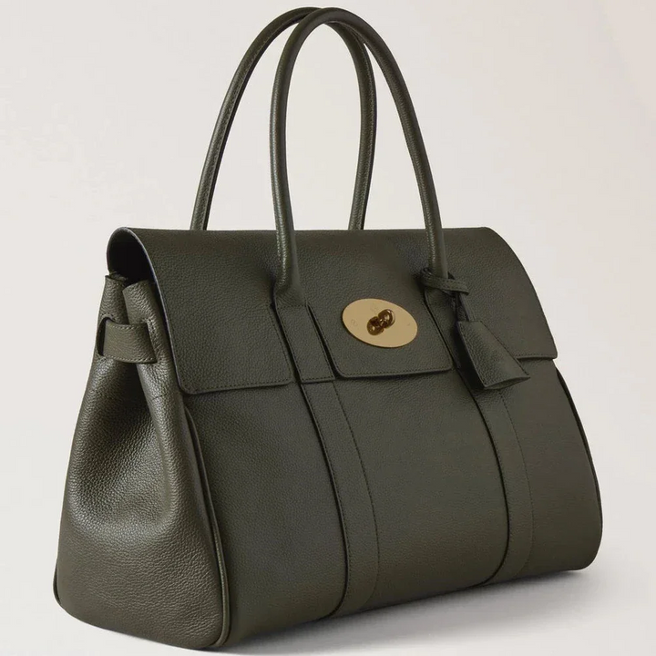 Mulberry Bayswater Juniper Green Small Classic Grain handtas in donkergroen leer met gouden gesp. ModelHH2873/205Q749