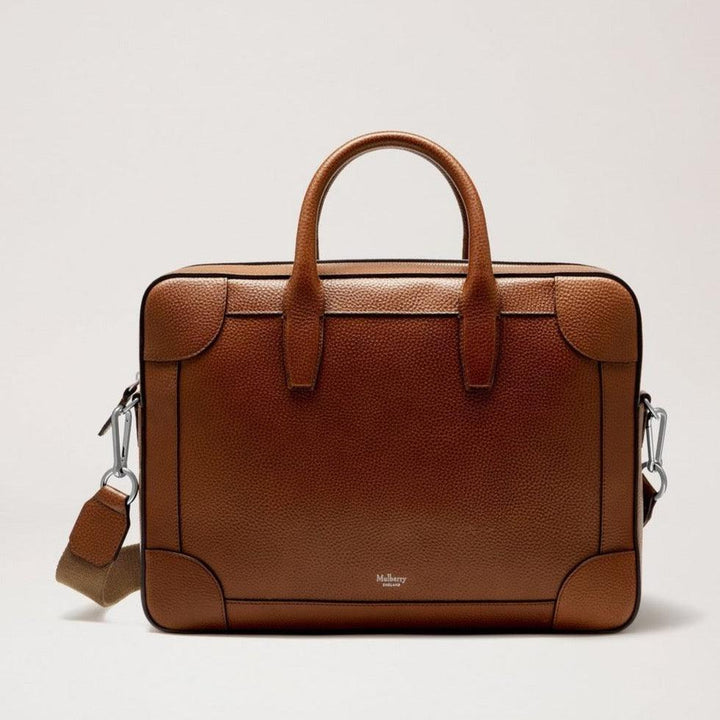 Mulberry Belgrave Documenthouder voor één document, tweekleurig, in bruin leer met twee handvatten en afneembare riem, model HH8735552G110.