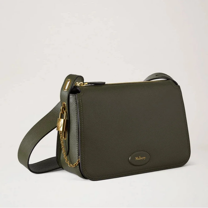 Mulberry Billie Small Classic Grain Juniper Green schoudertas van leer met gouden details. ModelHH8301/205Q749