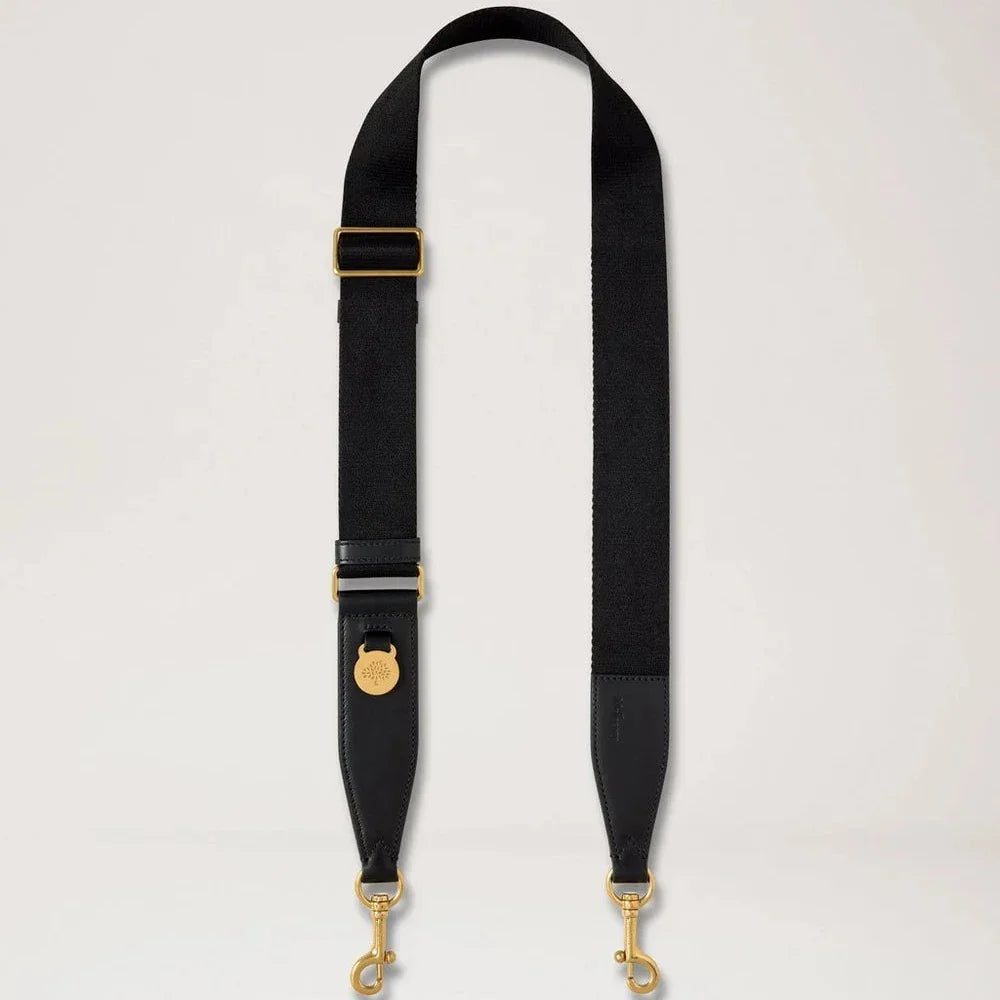 Mulberry Zwart medaillon plat leer en singelband van zwart leer en stof met goudkleurige details. ModelRX0310000A100