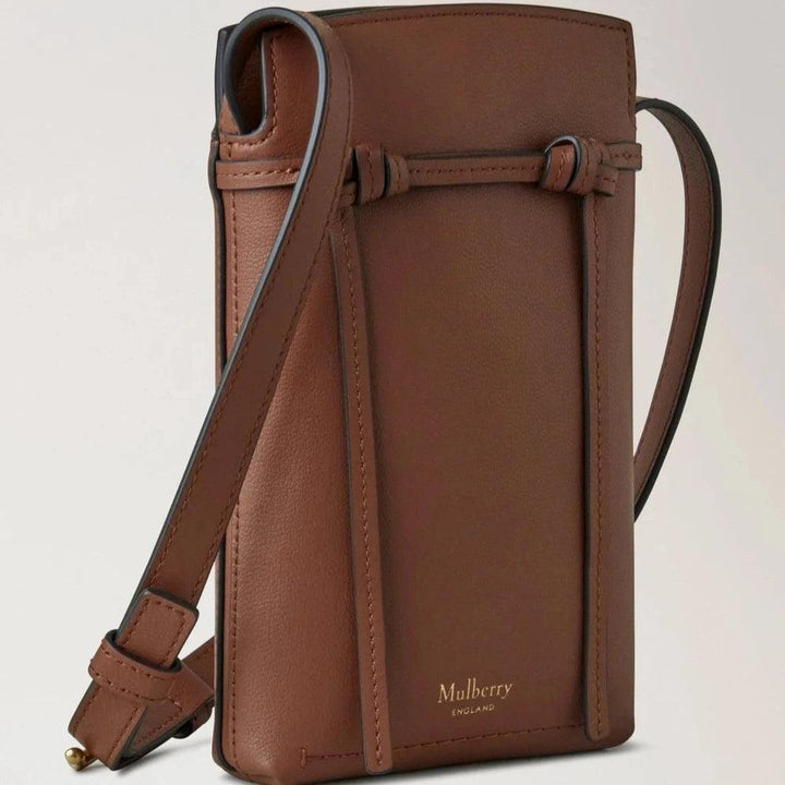 Mulberry Clovelly Telefoonhoesje Micro Classic Grain Oak in bruin leer met verstelbare schouderband, Model RL8557587G222