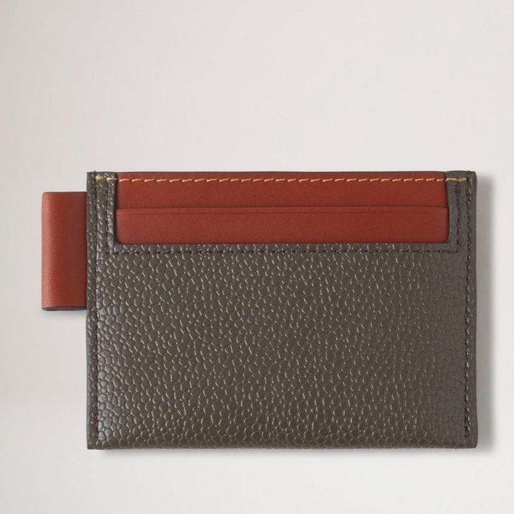 Mulberry Creditcardslip Eco Scotchgrain Mole/Cognac van voren gezien, bruine structuur en cognac leer, Model RL7036127Q330