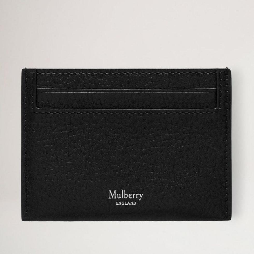 Mulberry Creditcardslip Small Classic Grain Heritage Black toont een elegante zwarte creditcardhouder van reliëfleer. ModelRL7399205A100