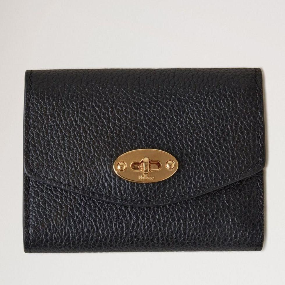 Mulberry Darley Concertina Portemonnee Small Classic Grain Zwart met gouden gesp in zwart leer, Model rl8064205a100.