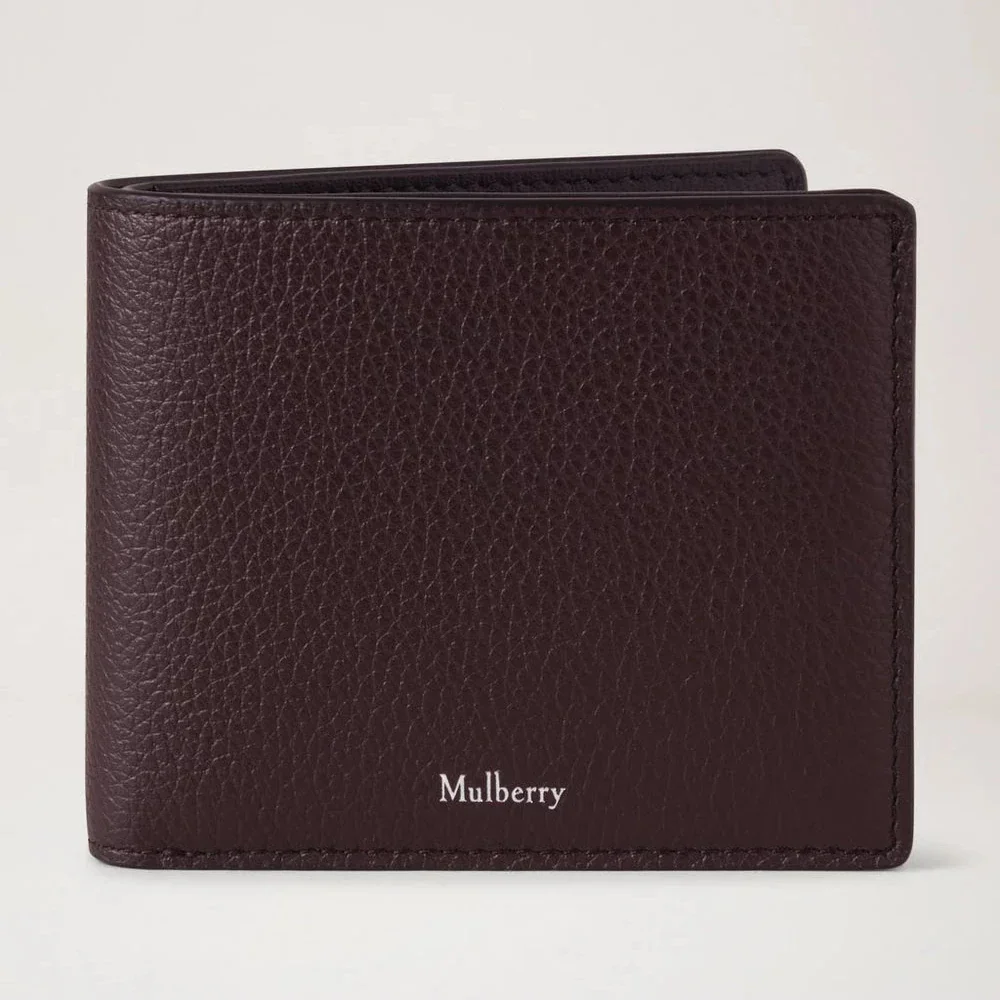 Mulberry Heritage 8 Card Wallet Small Glassic Grain Ebony, bruine portemonnee van leer met reliëf, model RL7395205A110