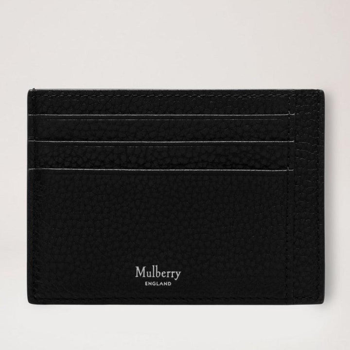 Mulberry Heritage-kaarthouder Small Classic Grain Black toont een zwarte kaarthouder van gestructureerd leer. Modelrl7400205a100.