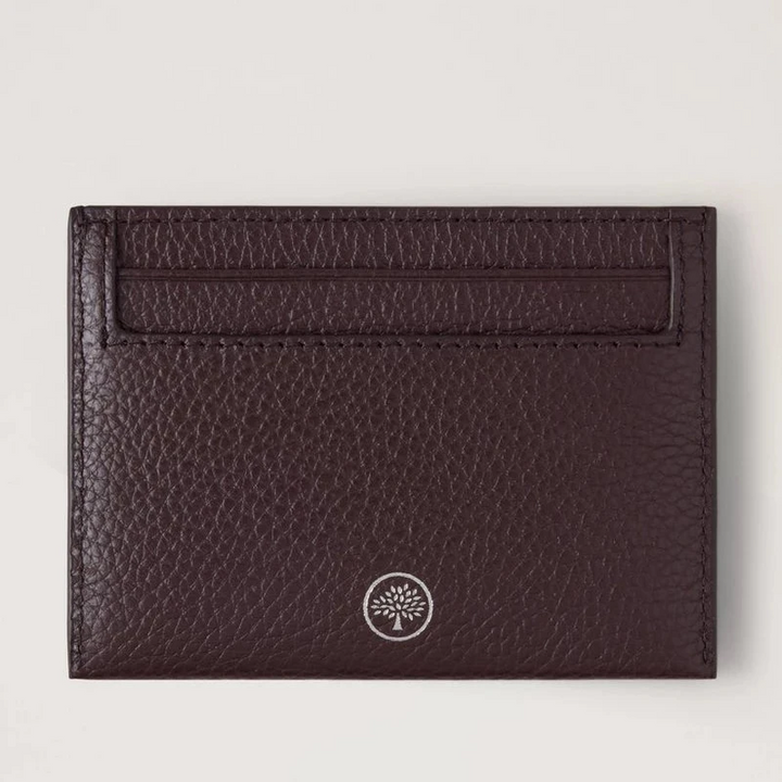 Mulberry Heritage Credit Card Slip Small Classic Grain Ebony, zwarte leren kaarthouder met reliëf en muntlogo, model RL4064205A110