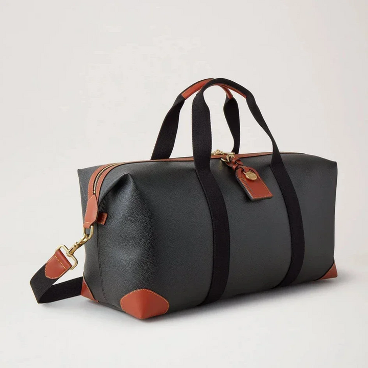 Mulberry Heritage Medium Clipper zwarte tas met cognac leren details en schouderband, Model HL5136_127A340