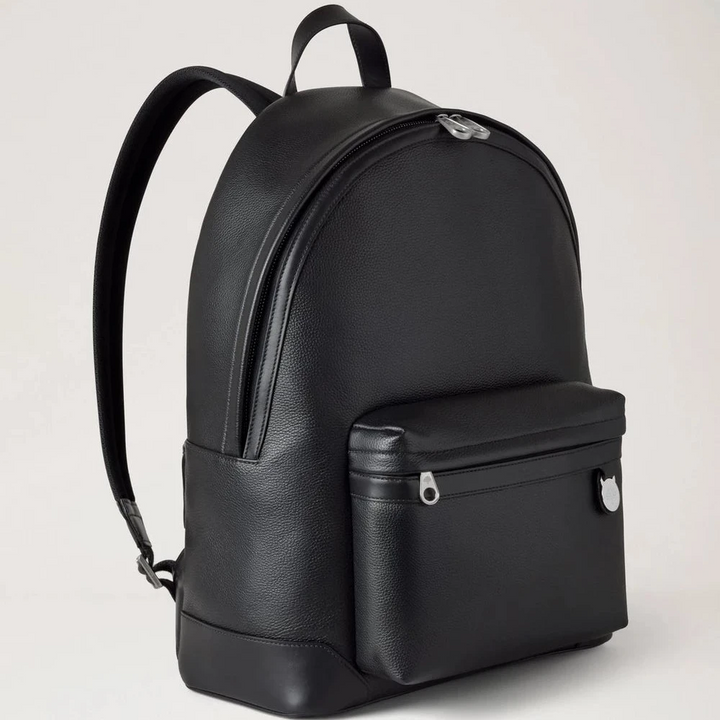 Mulberry Heritage Zipped Backpack Black Small Classic Grain, zwart leren rugzak met voorvak, model HH9925205A100.