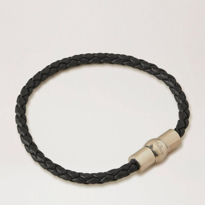 Mulberry Iris unisex geweven leren armband met gevlochten zwart leer en zilveren sluiting. ModelQB2389657A100-001