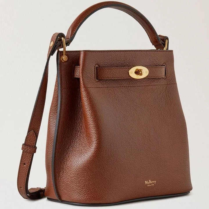 Mulberry Islington Bucket Small Classic Grain Oak, bruin leren tas met gouden details. ModelHH9395552G110.