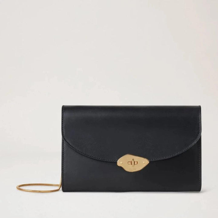 Mulberry Lana Clutch Hoogglans Leer Zwart met gouden gesp, elegante leren tas. ModelRL8043 615A100