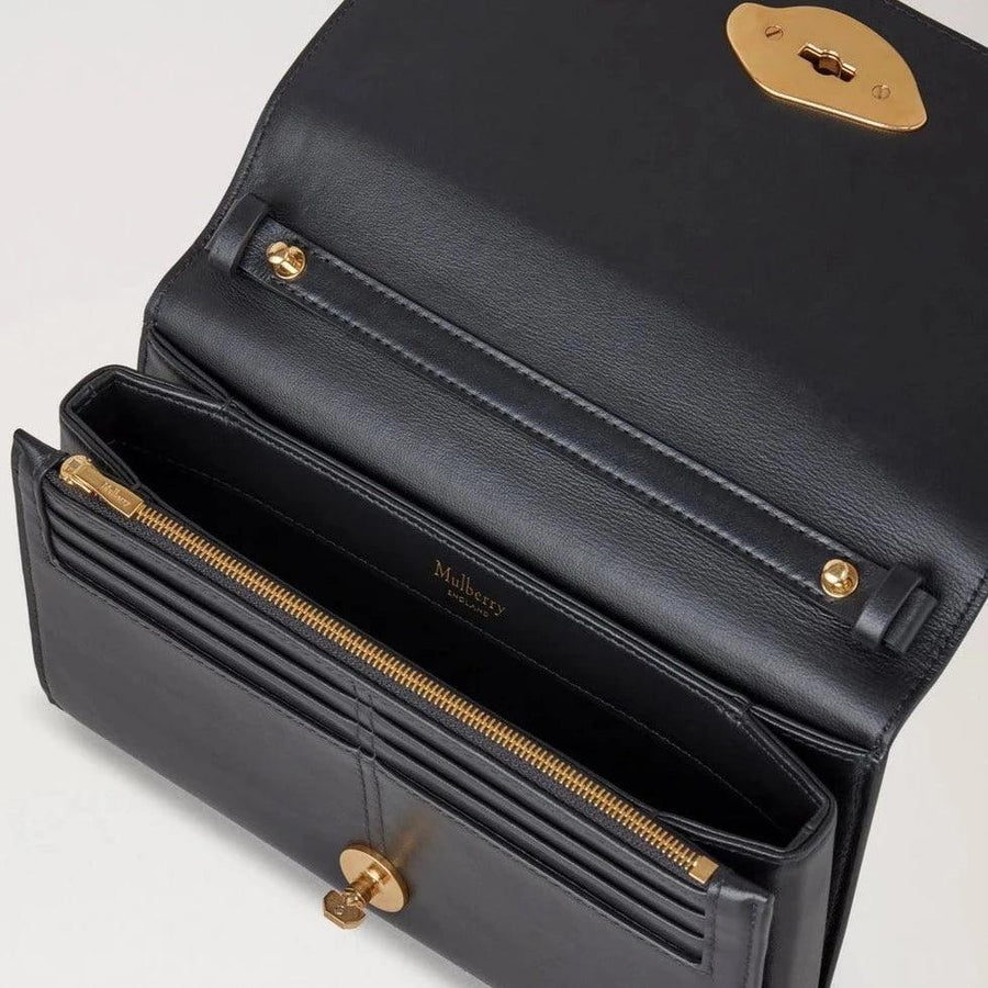 Mulberry Lana Wallet On Strap High Gloss Leather Black - Mulberry Lana - RL8058/615A100