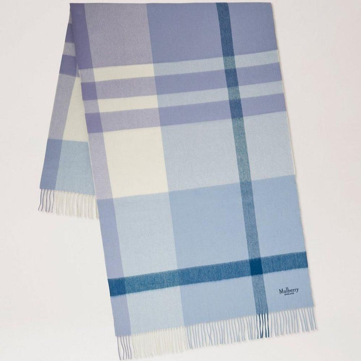 Mulberry Grote geruite merinowollen sjaal popeline blauw wit in blauw en wit geruite wol, model VS4295889U910.