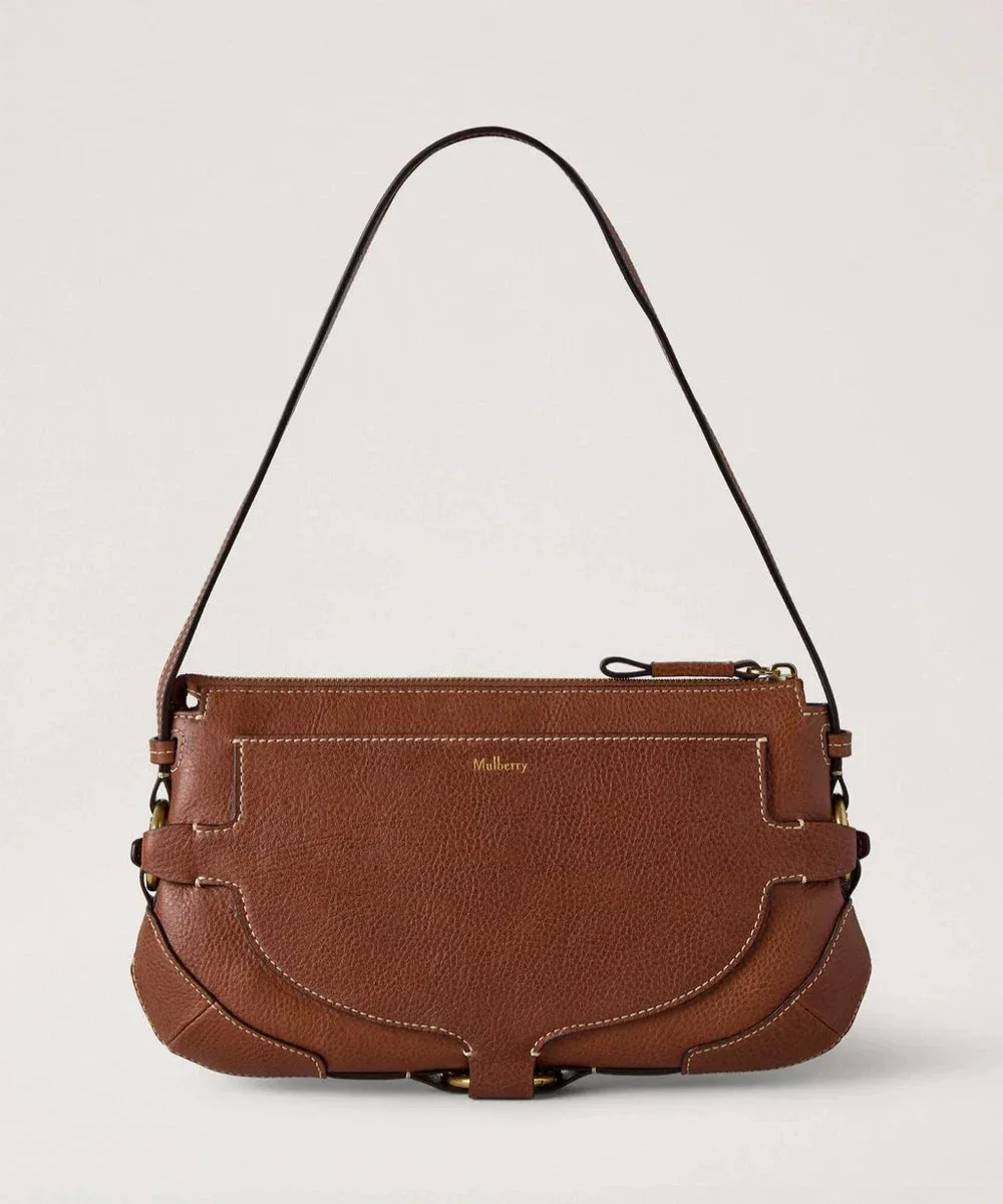 Mulberry Lennox-schoudererfgoed NVT Eikenhouten tas in bruin leer met opvallende stiksels, model HH9961730G110