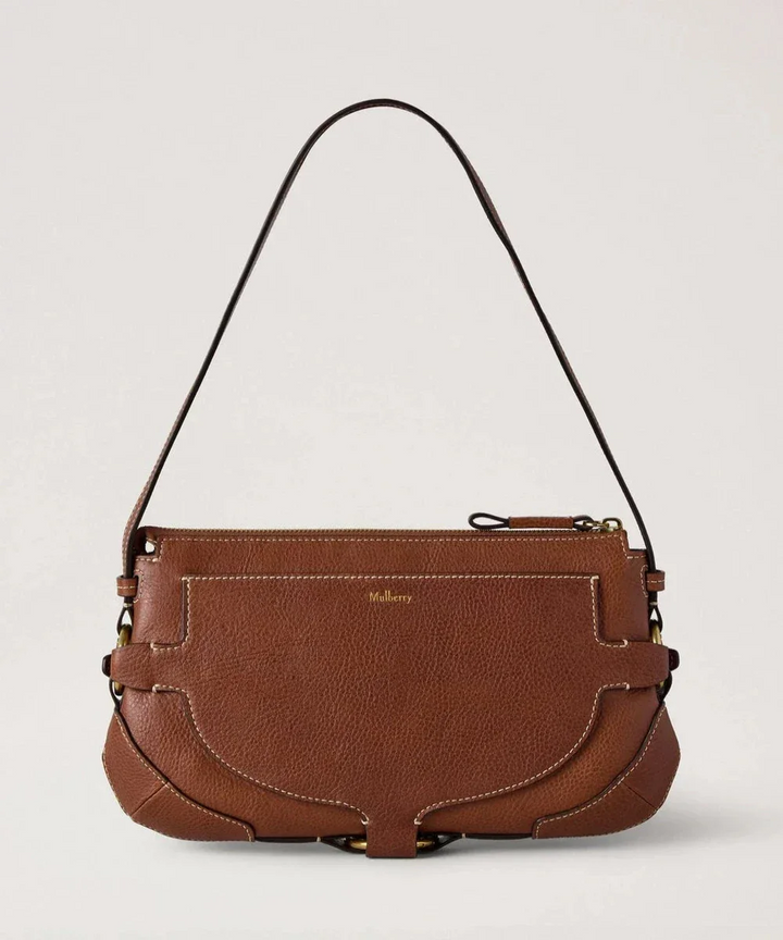 Mulberry Lennox-schoudererfgoed NVT Eikenhouten tas in bruin leer met opvallende stiksels, model HH9961730G110