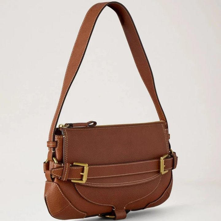 Mulberry Lennox-schoudererfgoed NVT Eikenhouten schoudertas in bruin leer met gouden gespen, model HH9961730G110