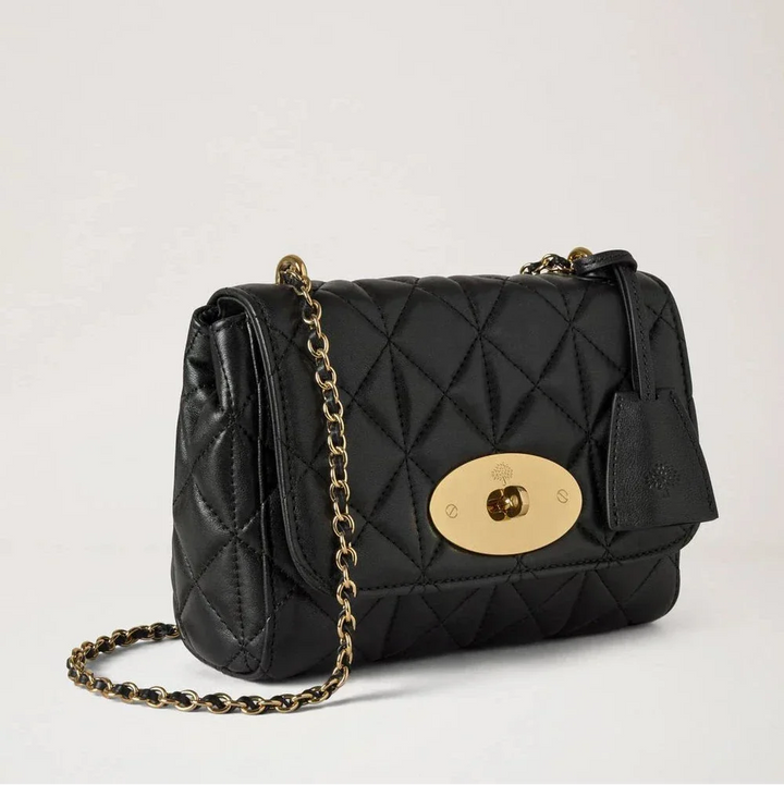Mulberry Lily Zwarte quilthandtas met kettingriem en gouden gesp, zwart leer, model HH9913676A100