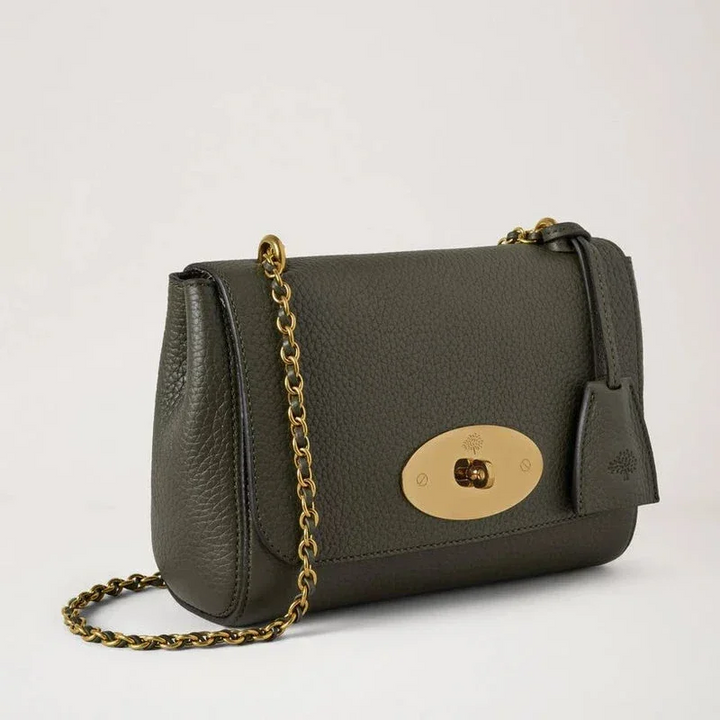 Mulberry Lily Heavy Grain Juniper Green schoudertas van donkergroen leer met gouden ketting, model HH6950736Q749.