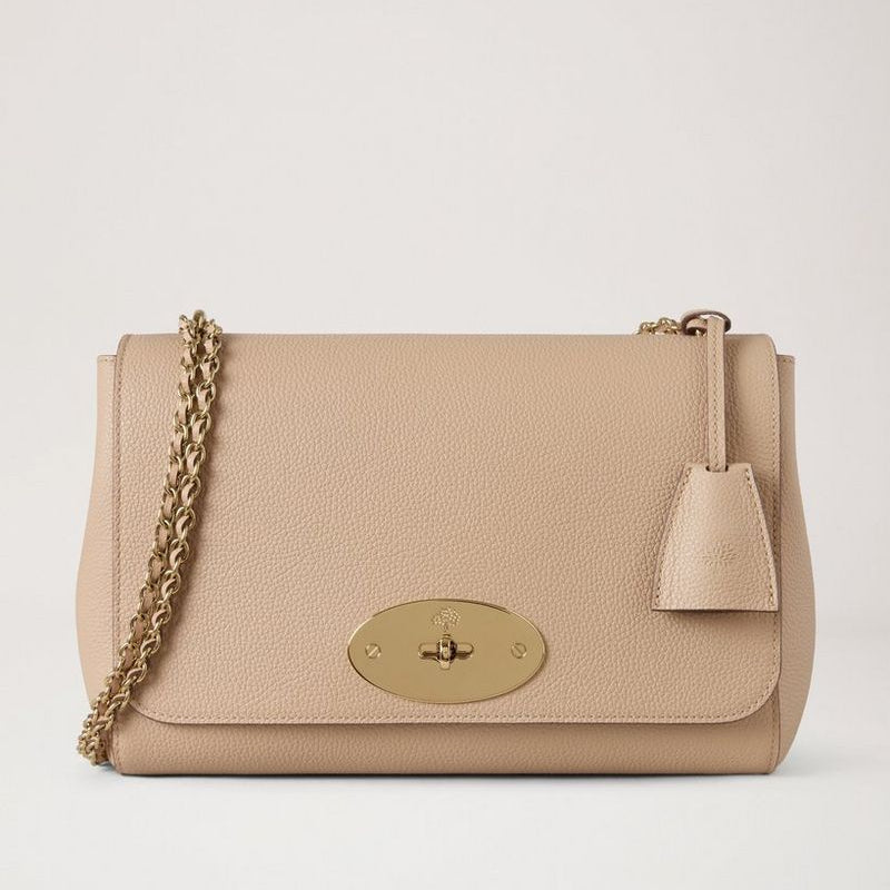 Mulberry Middelmatig Lily crumpet kleine klassieke graanschoudertas van beige leer met gouden ketting. ModelHH0024205W577.