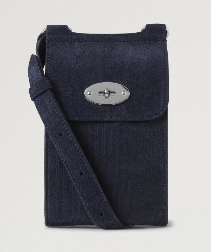 Mulberry Mini Antony Etui Corduroy Suède Night Sky in donkerblauw fluweel met zilveren gesp, Model RL8677684U888