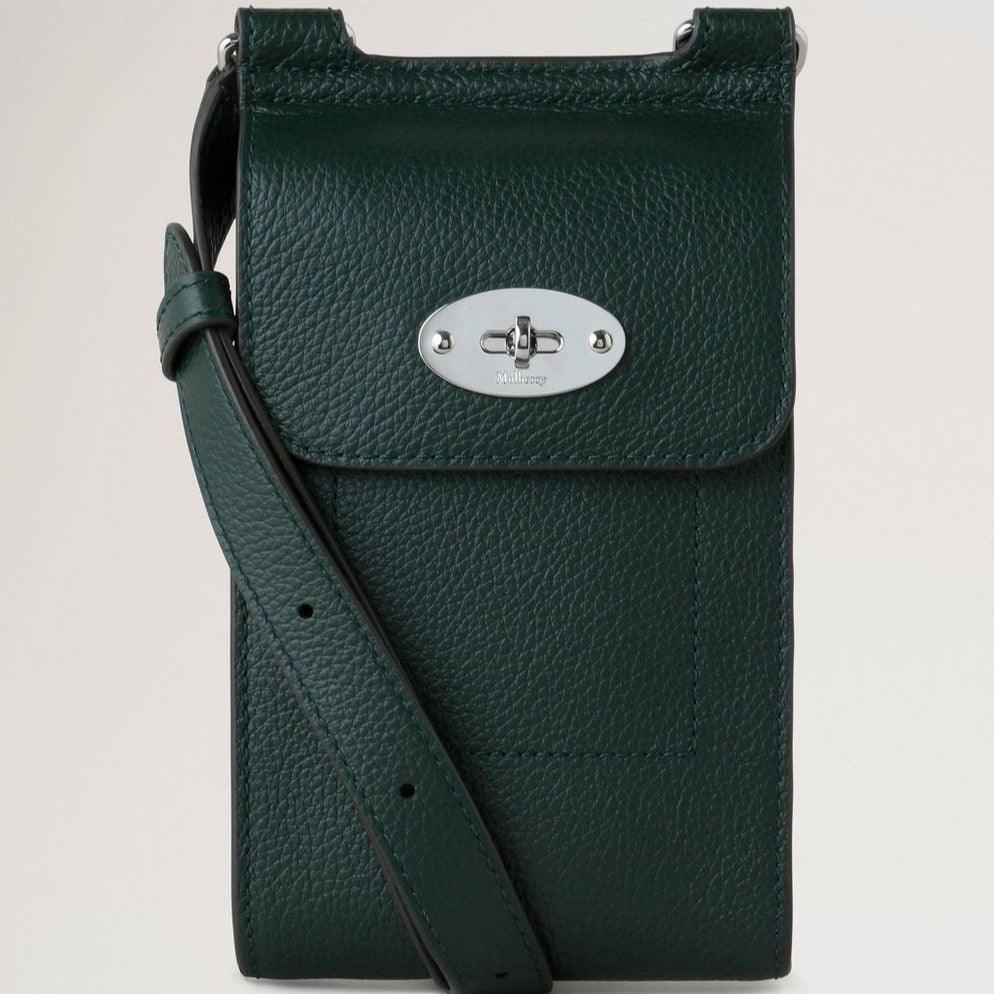 Mulberry Mini Antony Etui Klein Klassiek Korrel Mulberry Groen met verstelbare band en zilveren detail, model RL6872205Q633