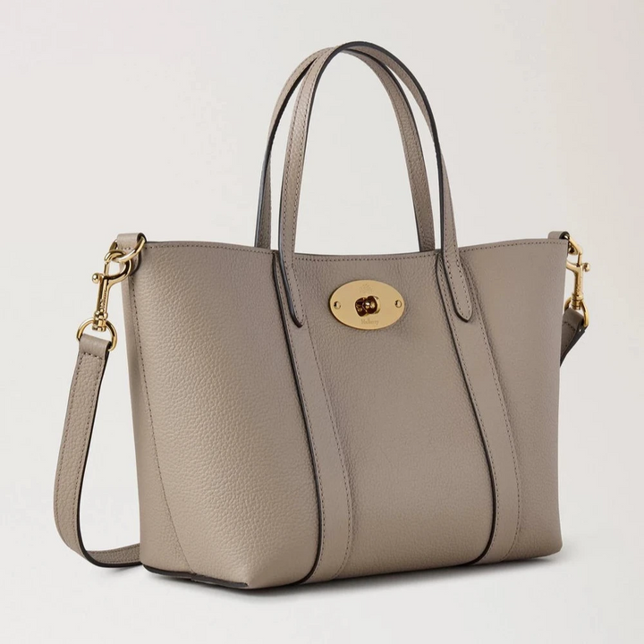 Mulberry Mini Bayswater Tote Small Classic Grain Cashmere Taupe in taupekleurig leer met gouden gesp. ModelRL8875205F924