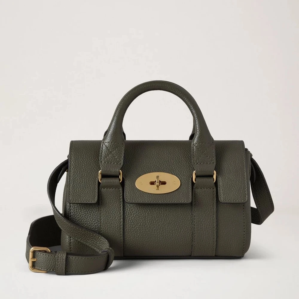 Mulberry Mini-erfgoed Bayswater Kleine Classic Grain Juniper Green leren handtas met gouden gesp. ModelRL8928205Q749