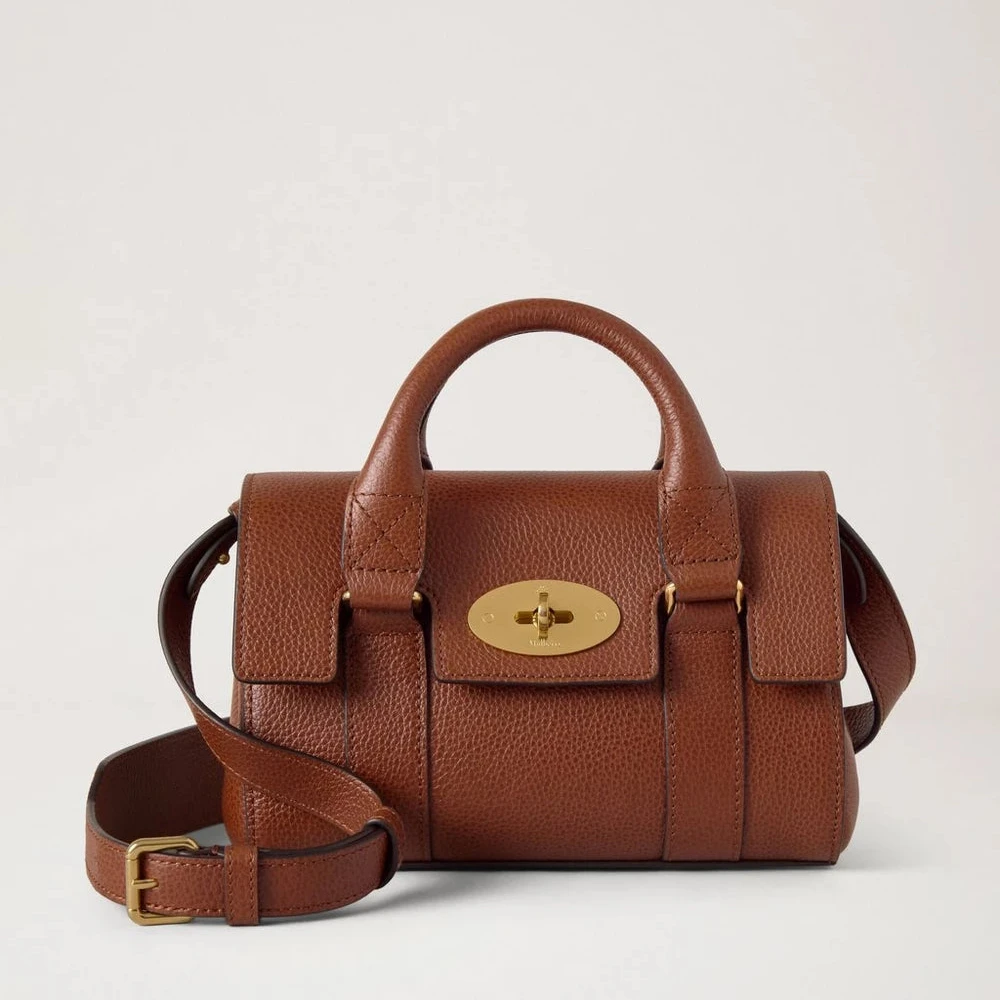 Mulberry Mini-erfgoed Bayswater Two Tone Oak, bruin leren tas met gouden gesp en schouderband. ModelRL8930554G110.