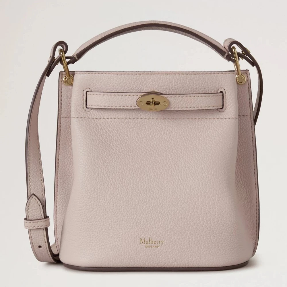 Mulberry Mini Islington Emmer Small Classic Grain Blossom Pink met gouden gesp, structuurleer, model RL8803205J002.