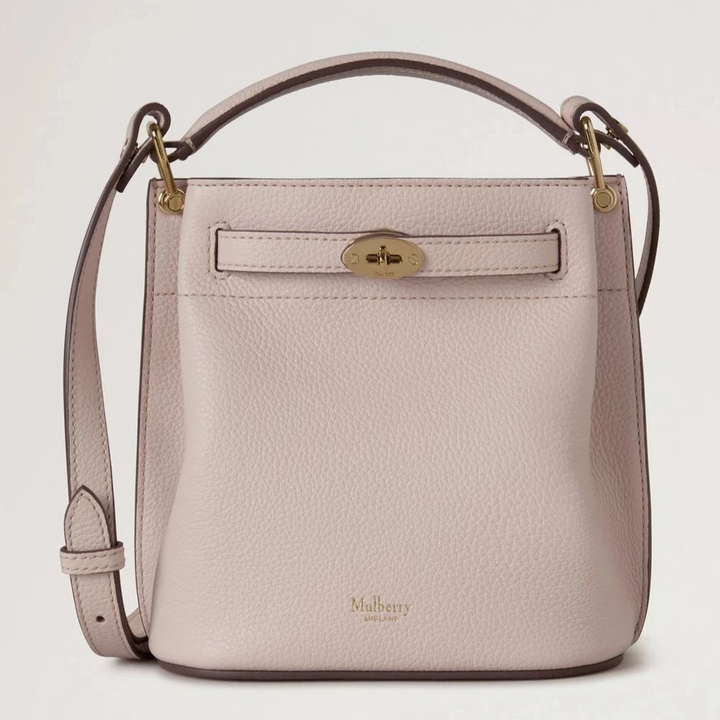 Mulberry Mini Islington Emmer Small Classic Grain Blossom Pink met gouden gesp, structuurleer, model RL8803205J002.