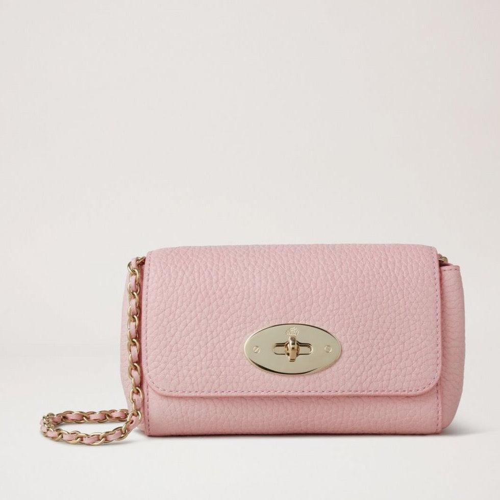 Mulberry Mini Lily Heavy Grain Powder Rose-tas van roze leer met gouden kettingriem. ModelRL7944736J999.