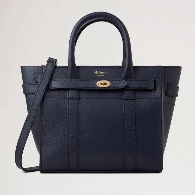 Mulberry Mini-ritssluiting Bayswater Night Skye leren tas met schouderband in donkerblauw, model hh9089587u888