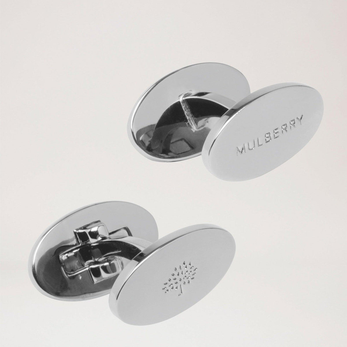 Mulberry Ovale omkeerbare manchetknopen, elegante ovale manchetknopen in zilverkleurig messing. Modelqc1312160d130.