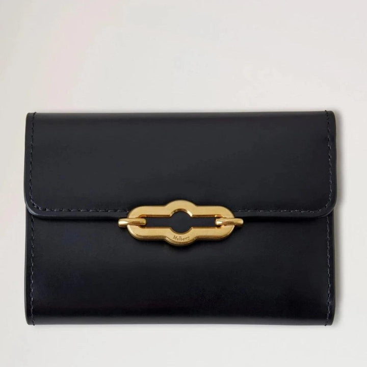 Mulberry Pimlico Compact Wallet, zwart super lux kalfsleer met gouden gesp, model RL8071603A100.