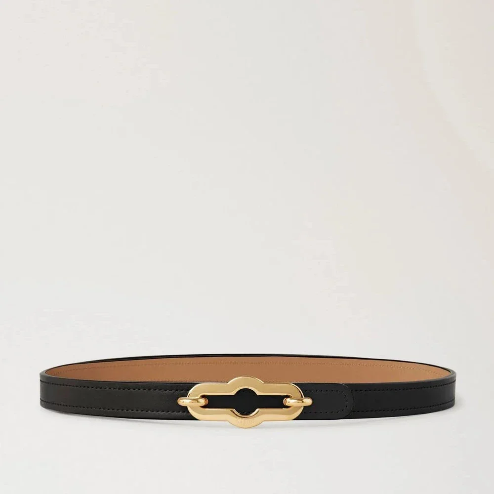 Mulberry Pimlico omkeerbare dunne riem van zwart leer met elegante gouden gesp, model ML6501615A936-001