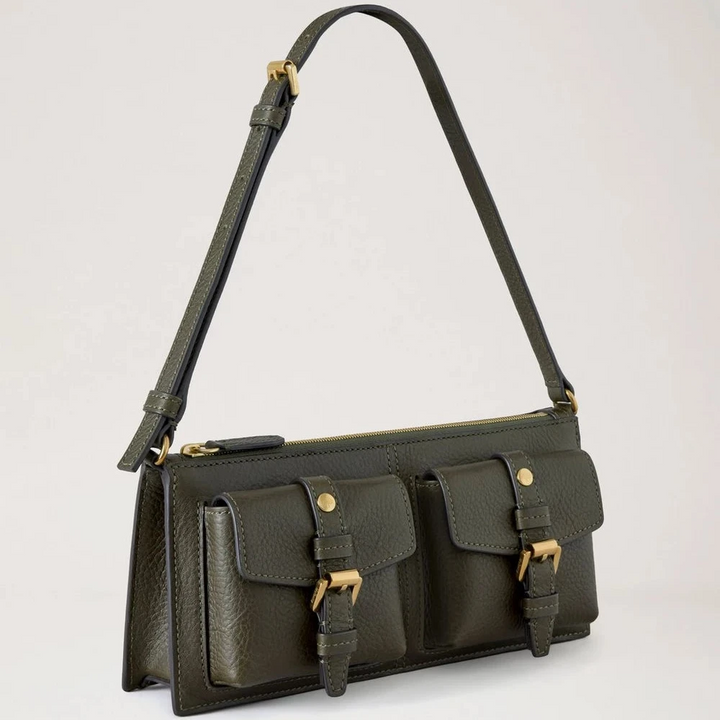 Mulberry Roxanne mini-schoudertas Heritage NVT Juniper Green met twee voorzakken in leer, model RL8902/730Q749