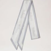 Mulberry Skinny Scarf Logo Boarder Pale Grey White Recycled Polyester Sjaal