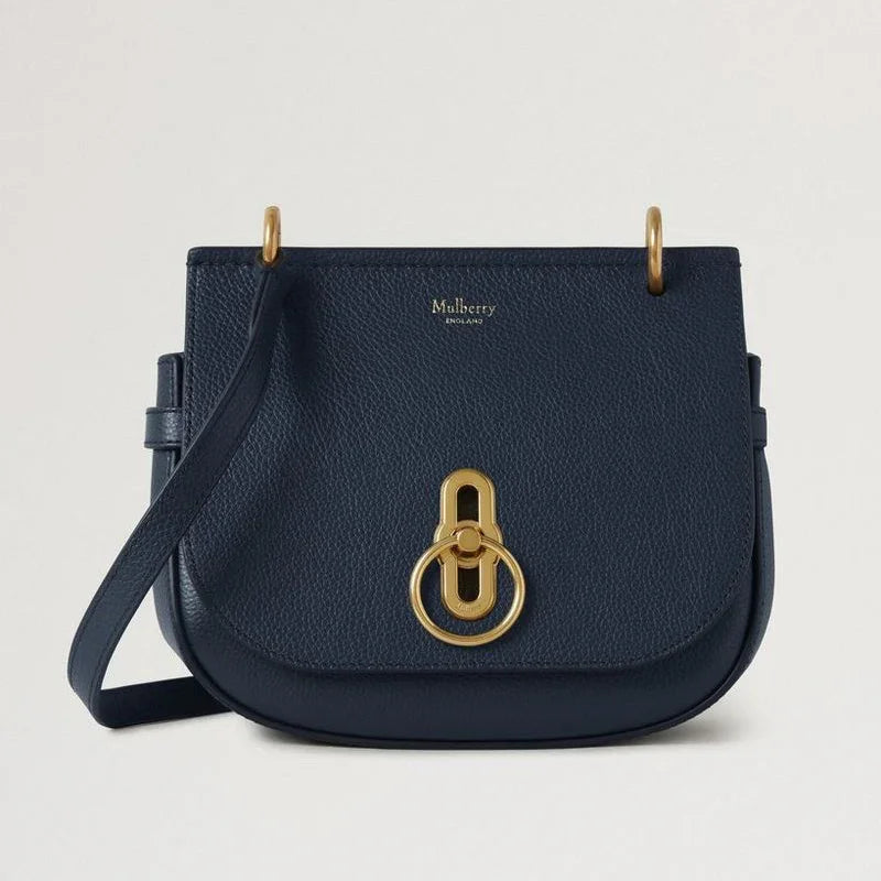 Mulberry Kleine Amberley Satchel Small Classic Grain Night Sky in donkerblauw leer met gouden details. ModelHH4966205U888