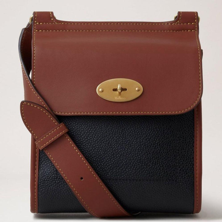 Mulberry Klein Antony n-eco scotchgrain schoudertas met bruin lederen klep en zwarte textuur, model HS5189127A340.