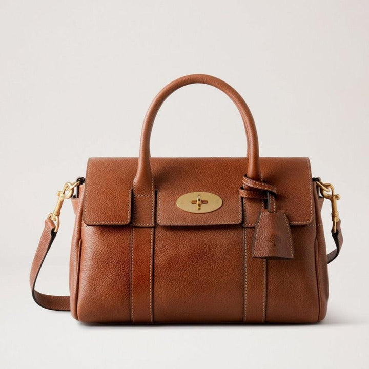 Mulberry Klein Bayswater Satchel toont een klassieke bruinleren tas met handvat en schouderband, model HH9220275G110.