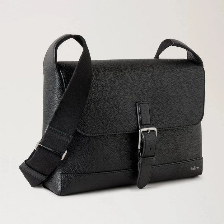 Mulberry Kleine Chiltern Crossbody Messenger zwart klein klassiek graan, elegante leren tas met verstelbare riem, model hh9708205a100