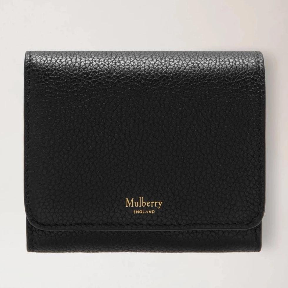 Mulberry Kleine continentale Franse portemonnee van zwart gestructureerd leer, eenvoudige voorkant. ModelRL5075205A100