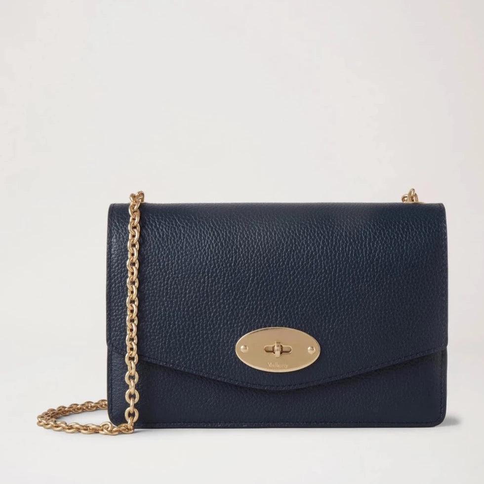Mulberry Klein Darley Night Sky kleine klassieke tas van generfd leer met gouden ketting en sluiting, model RL7791205U888