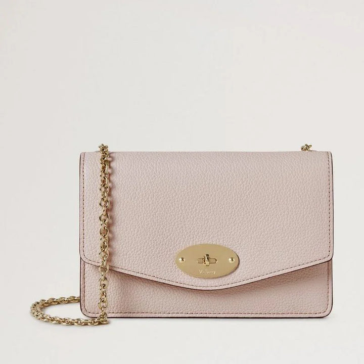 Mulberry Klein Darley Kleine klassieke graanbloesemroze leren tas met gouden kettingriem, model RL7791205J002