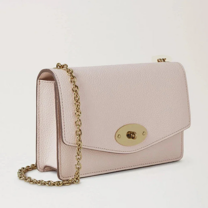 Mulberry Klein Darley Small Classic Grain Blossom Pink, roze leren tas met gouden ketting, model RL7791205J002